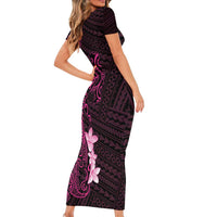 Pink Hawaii Short Sleeve Bodycon Dress Hammerhead Shark Tattoo Curve Polynesian - Polynesian Pride