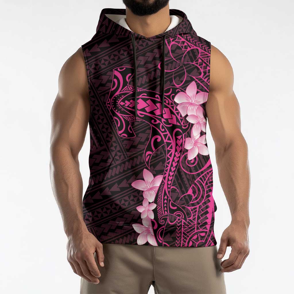 Pink Hawaii Sleeveless Hoodie Hammerhead Shark Tattoo Curve Polynesian - Polynesian Pride