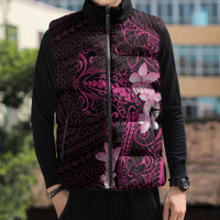Pink Hawaii Sleeveless Puffer Jacket Hammerhead Shark Tattoo Curve Polynesian - Polynesian Pride