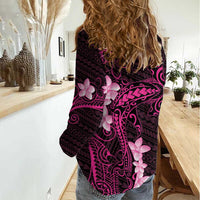 Pink Hawaii Women Casual Shirt Hammerhead Shark Tattoo Curve Polynesian - Polynesian Pride