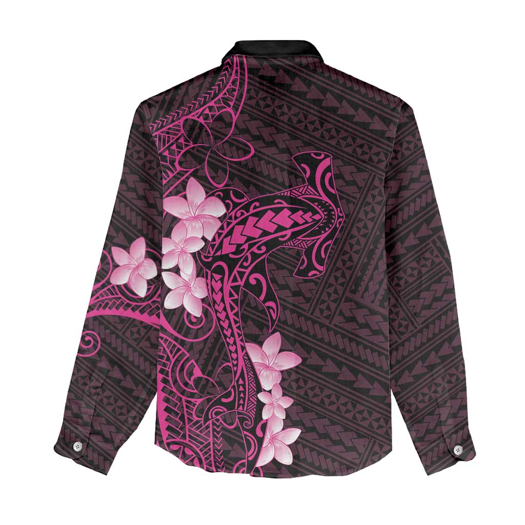 Pink Hawaii Women Casual Shirt Hammerhead Shark Tattoo Curve Polynesian - Polynesian Pride