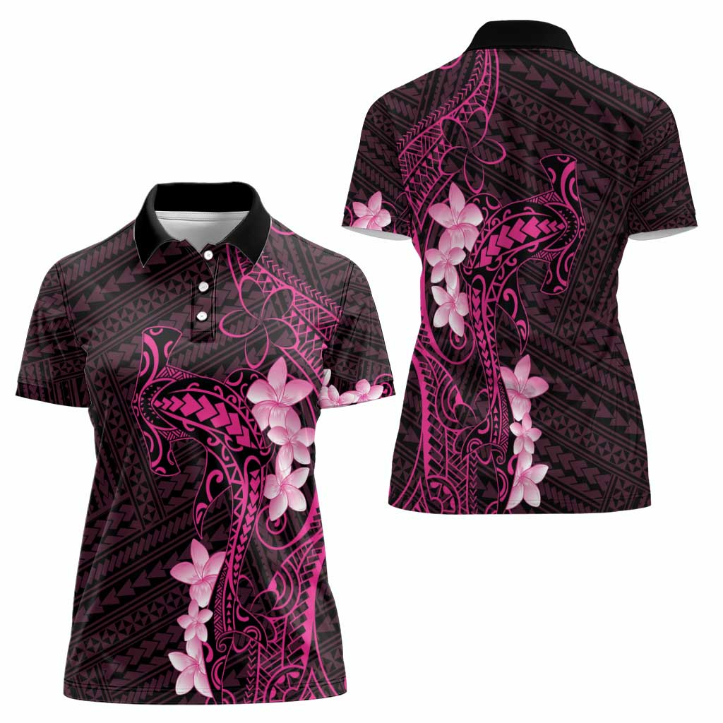 Pink Hawaii Women Polo Shirt Hammerhead Shark Tattoo Curve Polynesian - Polynesian Pride