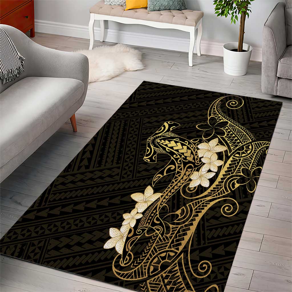 Black and Gold Hawaii Area Rug Hammerhead Shark Tattoo Curve Polynesian - Polynesian Pride