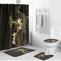 Black and Gold Hawaii Bathroom Set Hammerhead Shark Tattoo Curve Polynesian - Polynesian Pride