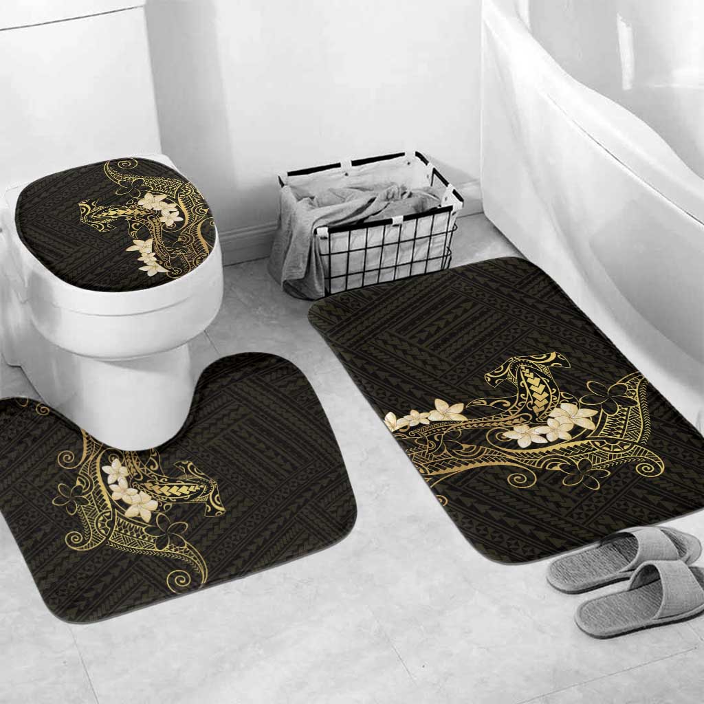 Black and Gold Hawaii Bathroom Set Hammerhead Shark Tattoo Curve Polynesian - Polynesian Pride