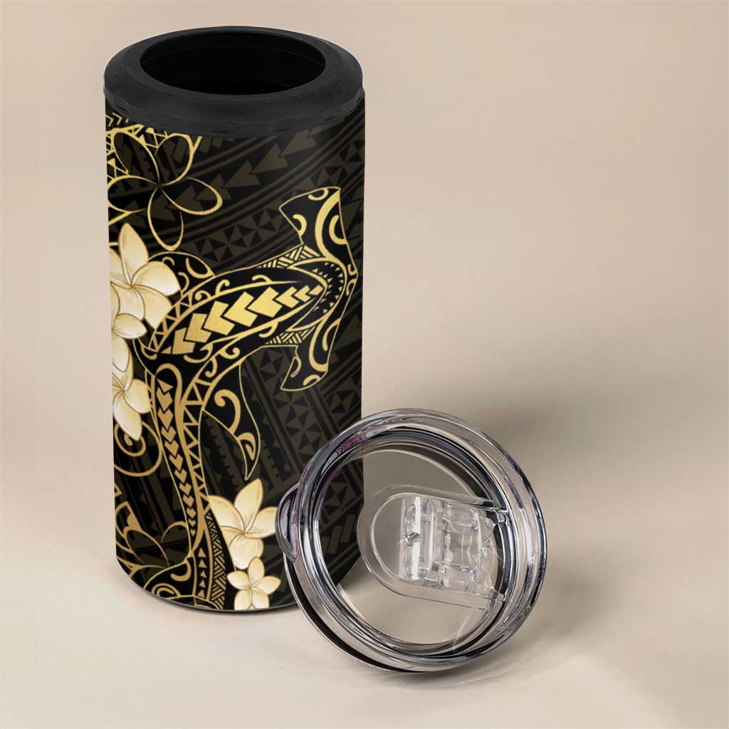 Black and Gold Hawaii 4 in 1 Can Cooler Tumbler Hammerhead Shark Tattoo Curve Polynesian - Polynesian Pride