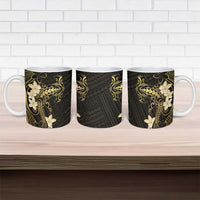 Black and Gold Hawaii Ceramic Mug Hammerhead Shark Tattoo Curve Polynesian - Polynesian Pride