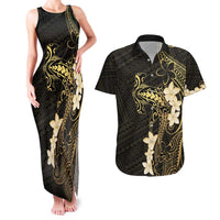 Black and Gold Hawaii Couples Matching Tank Maxi Dress and Hawaiian Shirt Hammerhead Shark Tattoo Curve Polynesian - Polynesian Pride