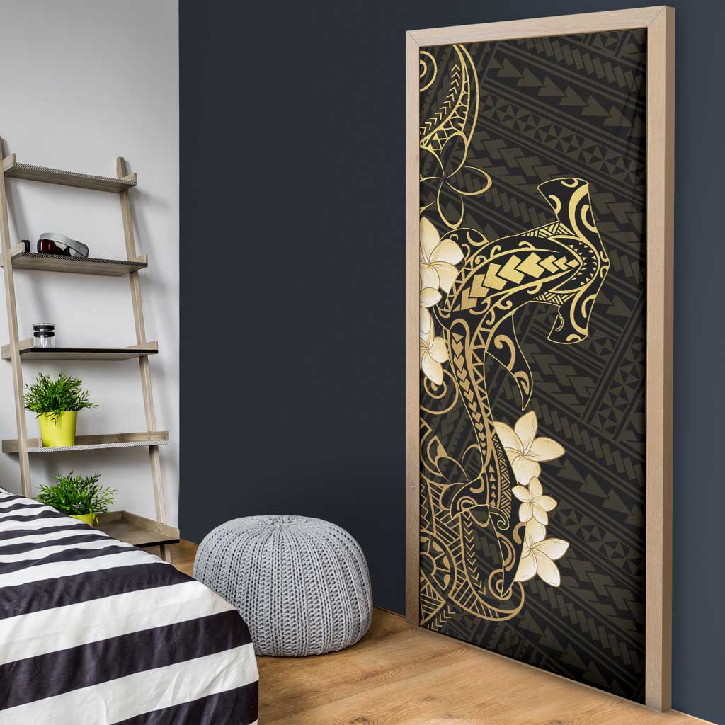 Black and Gold Hawaii Door Cover Hammerhead Shark Tattoo Curve Polynesian - Polynesian Pride