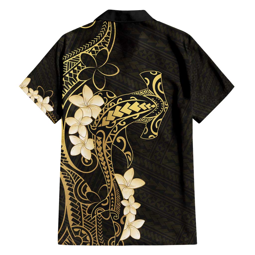 Black and Gold Hawaii Family Matching Puletasi and Hawaiian Shirt Hammerhead Shark Tattoo Curve Polynesian - Polynesian Pride