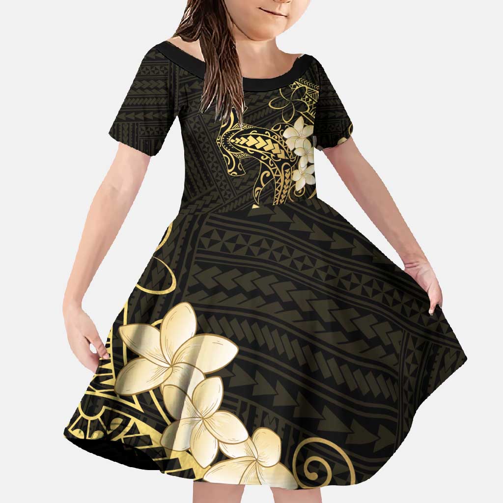 Black and Gold Hawaii Family Matching Short Sleeve Bodycon Dress and Hawaiian Shirt Hammerhead Shark Tattoo Curve Polynesian - Polynesian Pride