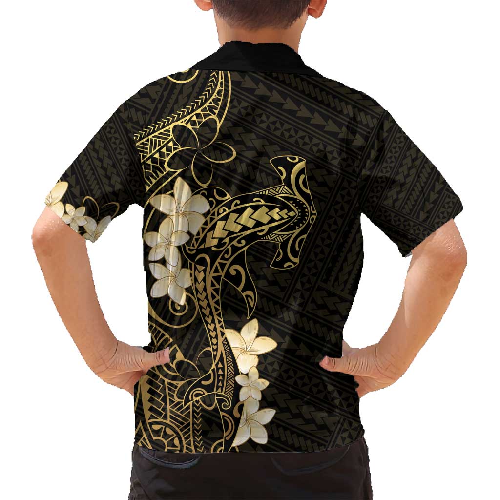 Black and Gold Hawaii Family Matching Tank Maxi Dress and Hawaiian Shirt Hammerhead Shark Tattoo Curve Polynesian - Polynesian Pride