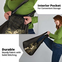 Black and Gold Hawaii Grocery Bag Hammerhead Shark Tattoo Curve Polynesian - Polynesian Pride