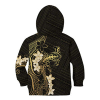 Black and Gold Hawaii Kid Hoodie Hammerhead Shark Tattoo Curve Polynesian - Polynesian Pride