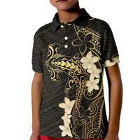 Black and Gold Hawaii Kid Polo Shirt Hammerhead Shark Tattoo Curve Polynesian - Polynesian Pride
