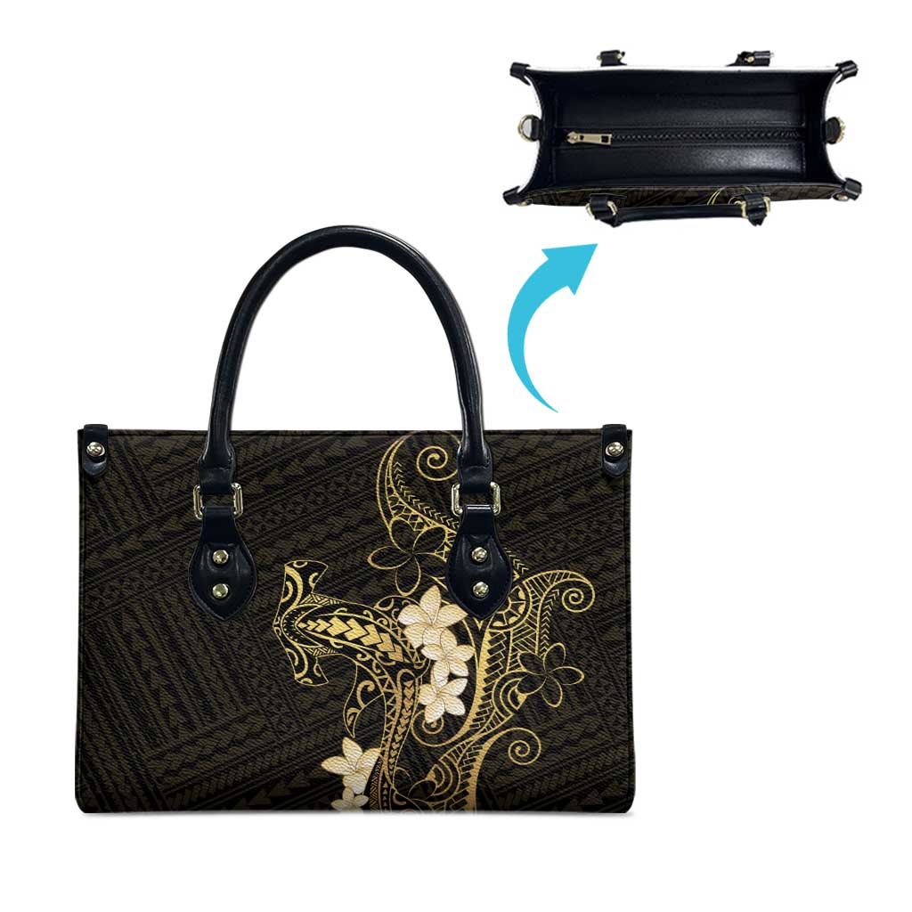Black and Gold Hawaii Leather Bag Hammerhead Shark Tattoo Curve Polynesian - Polynesian Pride