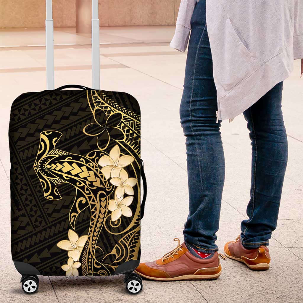 Black and Gold Hawaii Luggage Cover Hammerhead Shark Tattoo Curve Polynesian - Polynesian Pride