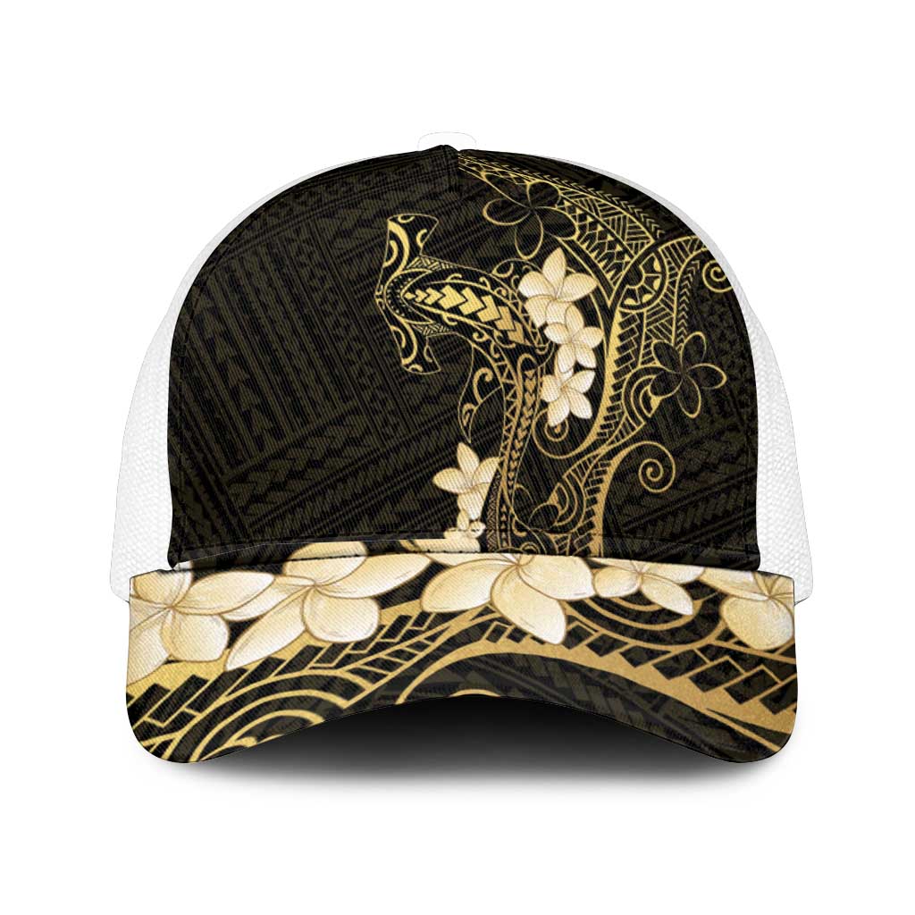 Black and Gold Hawaii Mesh Trucker Cap Hammerhead Shark Tattoo Curve Polynesian - Polynesian Pride