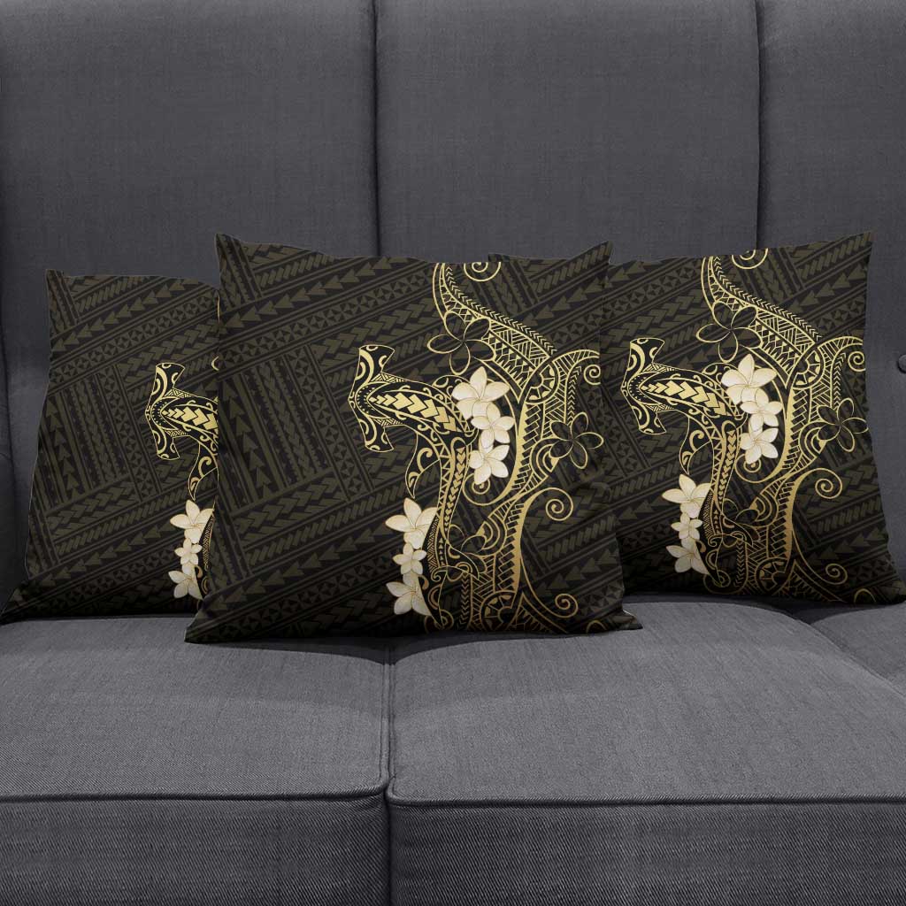 Black and Gold Hawaii Pillow Cover Hammerhead Shark Tattoo Curve Polynesian - Polynesian Pride