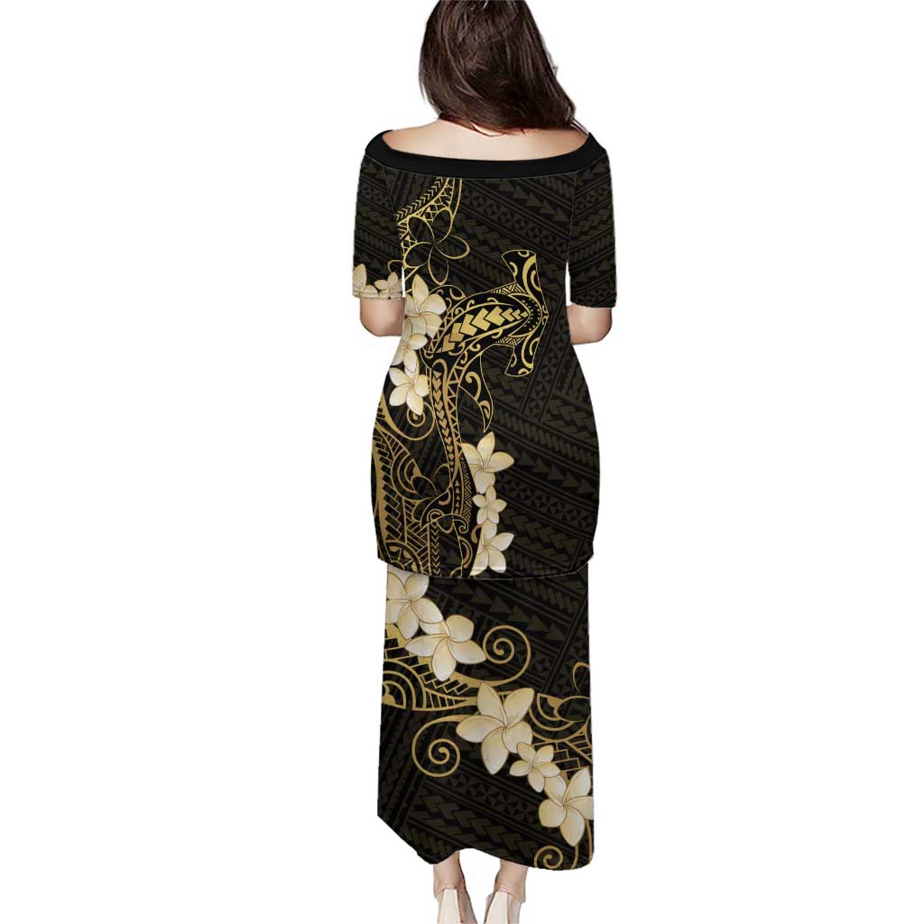 Black and Gold Hawaii Puletasi Hammerhead Shark Tattoo Curve Polynesian - Polynesian Pride