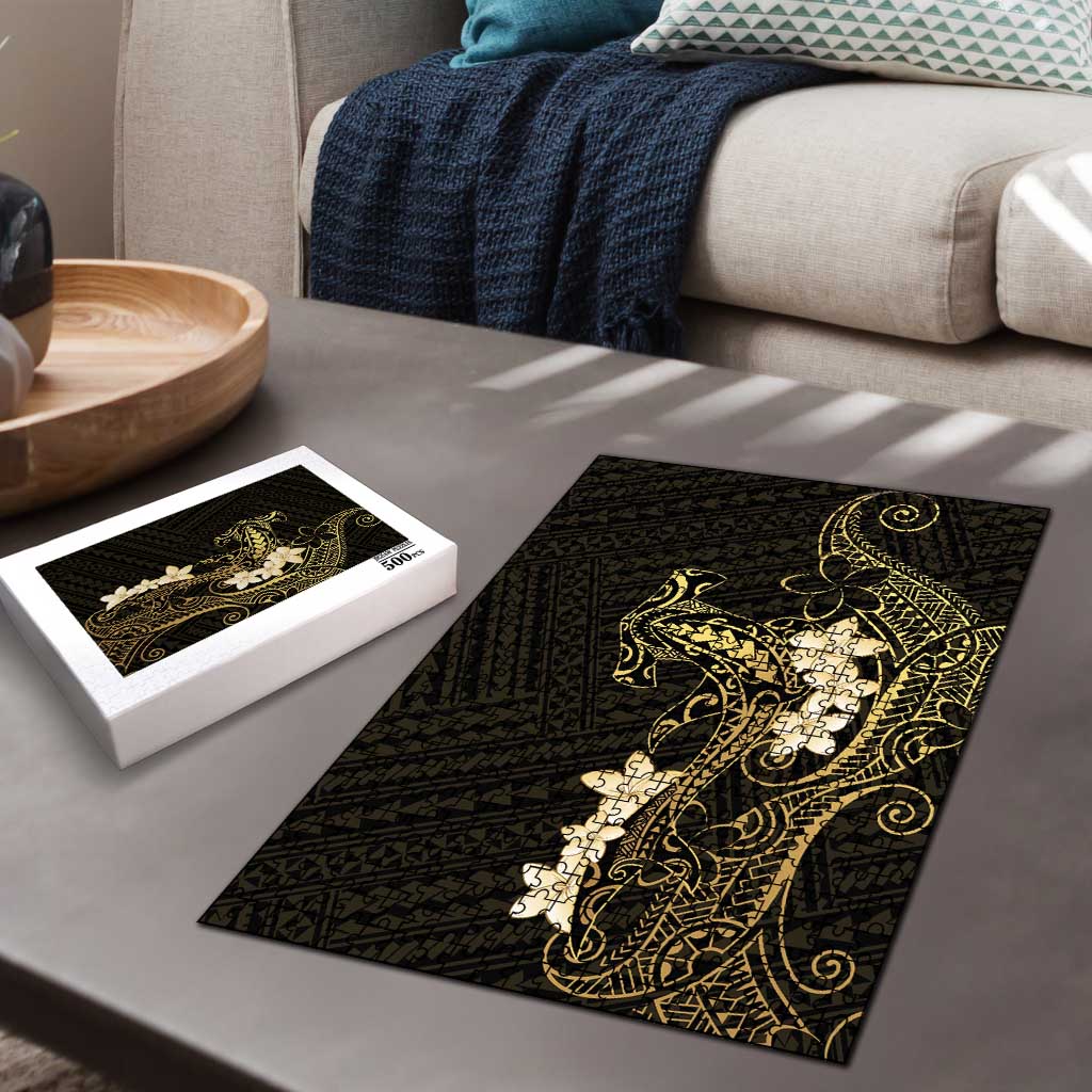 Black and Gold Hawaii Puzzle Hammerhead Shark Tattoo Curve Polynesian - Polynesian Pride