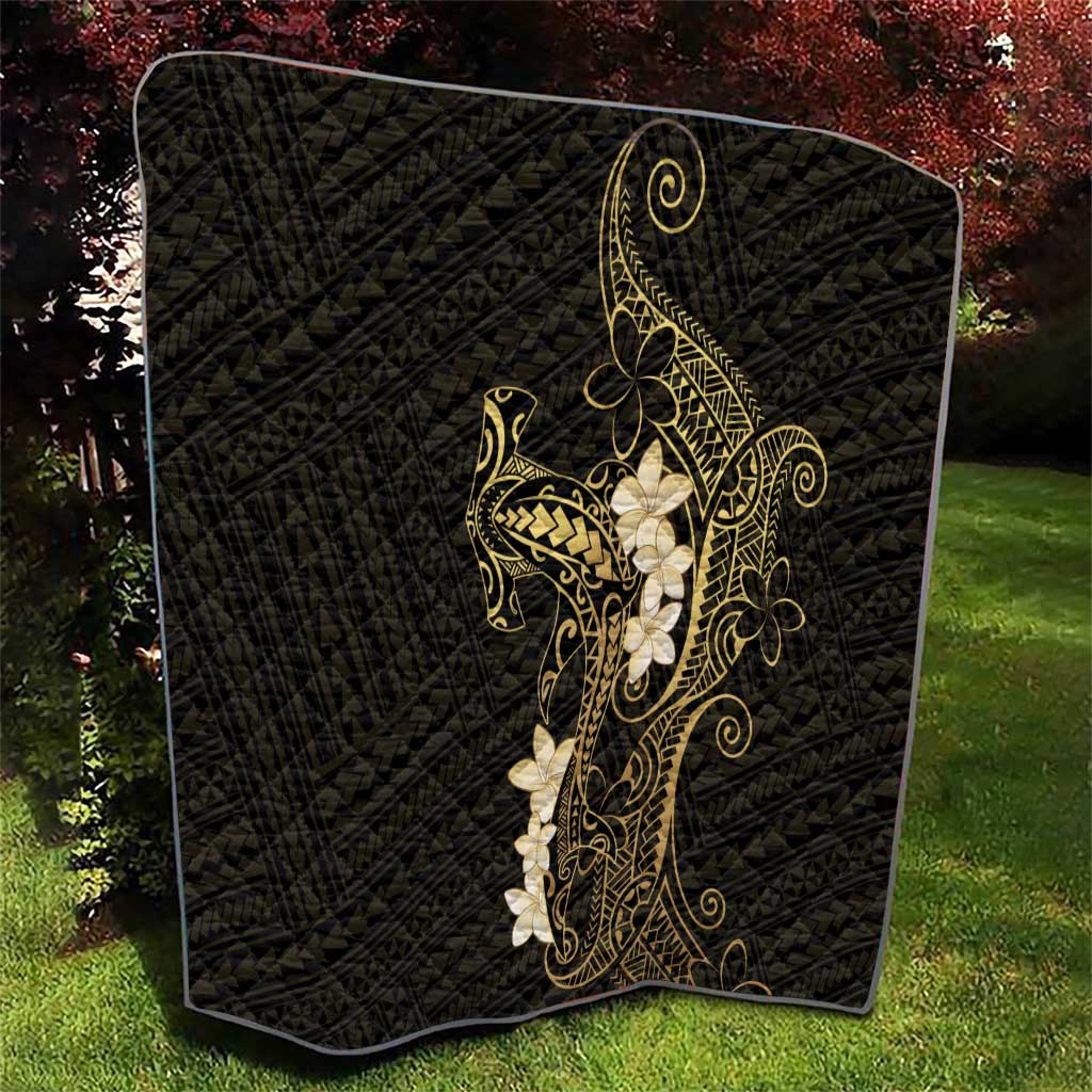 Black and Gold Hawaii Quilt Hammerhead Shark Tattoo Curve Polynesian - Polynesian Pride
