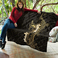 Black and Gold Hawaii Quilt Hammerhead Shark Tattoo Curve Polynesian - Polynesian Pride