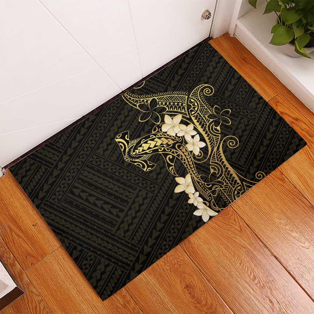 Black and Gold Hawaii Rubber Doormat Hammerhead Shark Tattoo Curve Polynesian - Polynesian Pride