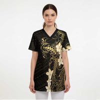 Black and Gold Hawaii Scrub Top Hammerhead Shark Tattoo Curve Polynesian - Polynesian Pride