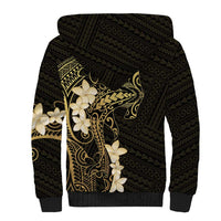 Black and Gold Hawaii Sherpa Hoodie Hammerhead Shark Tattoo Curve Polynesian - Polynesian Pride