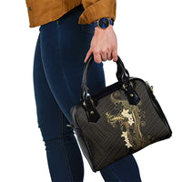 Black and Gold Hawaii Shoulder Handbag Hammerhead Shark Tattoo Curve Polynesian - Polynesian Pride