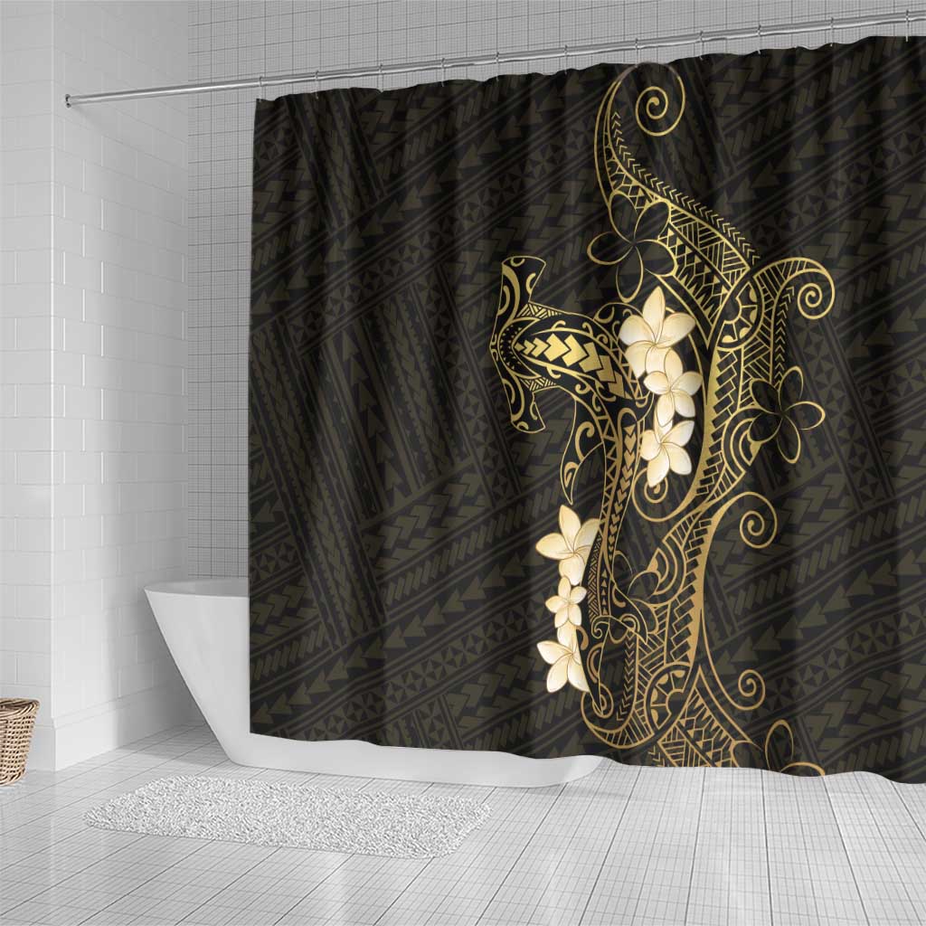 Black and Gold Hawaii Shower Curtain Hammerhead Shark Tattoo Curve Polynesian - Polynesian Pride