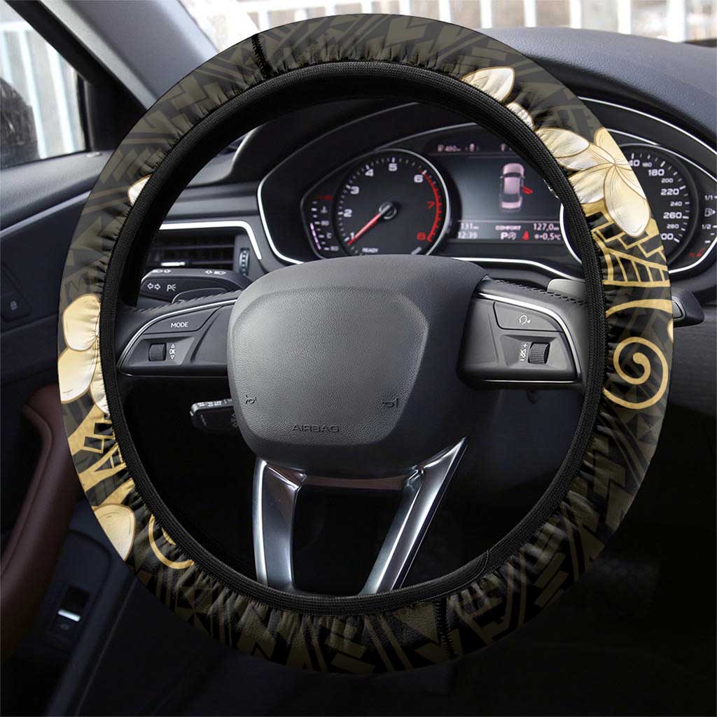 Black and Gold Hawaii Steering Wheel Cover Hammerhead Shark Tattoo Curve Polynesian - Polynesian Pride