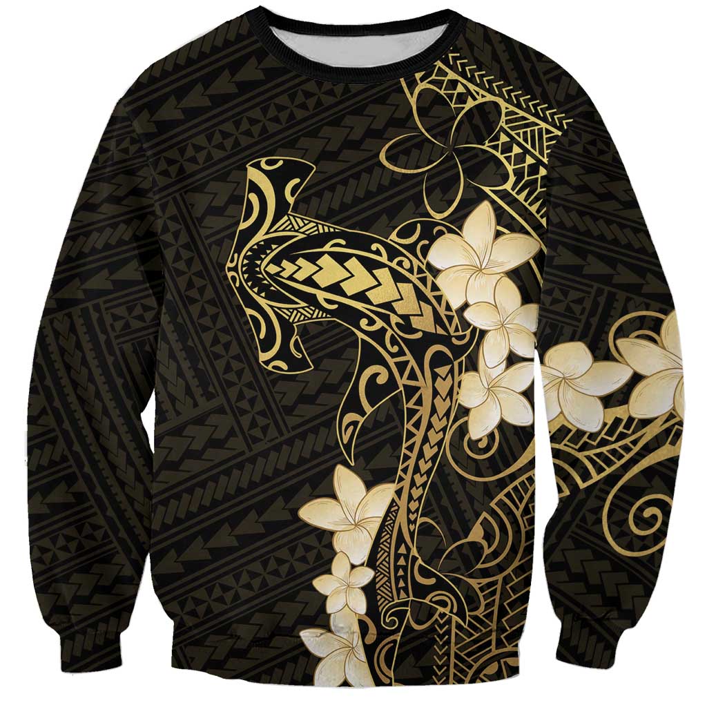 Black and Gold Hawaii Sweatshirt Hammerhead Shark Tattoo Curve Polynesian - Polynesian Pride