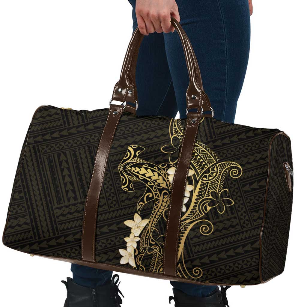 Black and Gold Hawaii Travel Bag Hammerhead Shark Tattoo Curve Polynesian - Polynesian Pride
