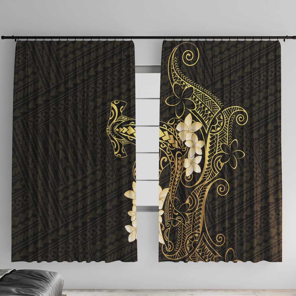 Black and Gold Hawaii Window Curtain Hammerhead Shark Tattoo Curve Polynesian - Polynesian Pride