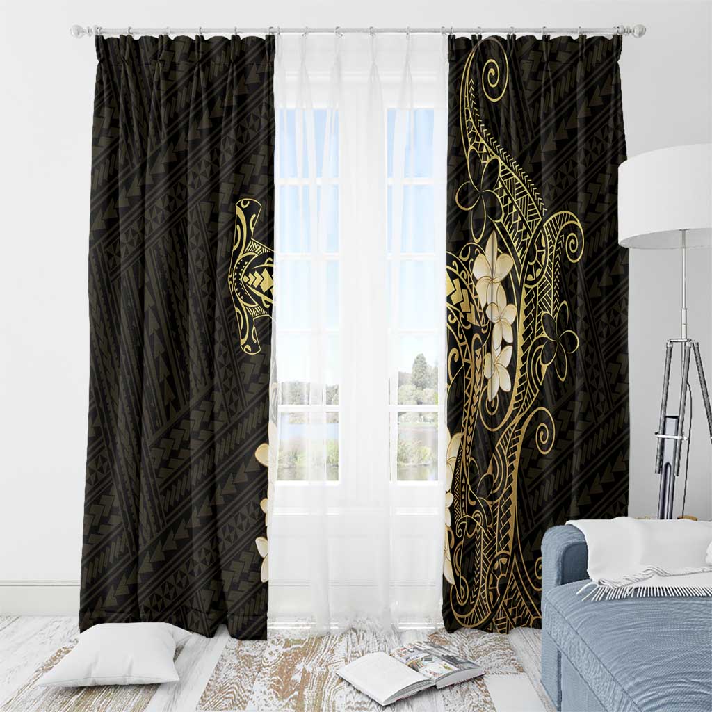 Black and Gold Hawaii Window Curtain Hammerhead Shark Tattoo Curve Polynesian - Polynesian Pride