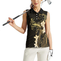 Black and Gold Hawaii Women Sleeveless Polo Shirt Hammerhead Shark Tattoo Curve Polynesian - Polynesian Pride