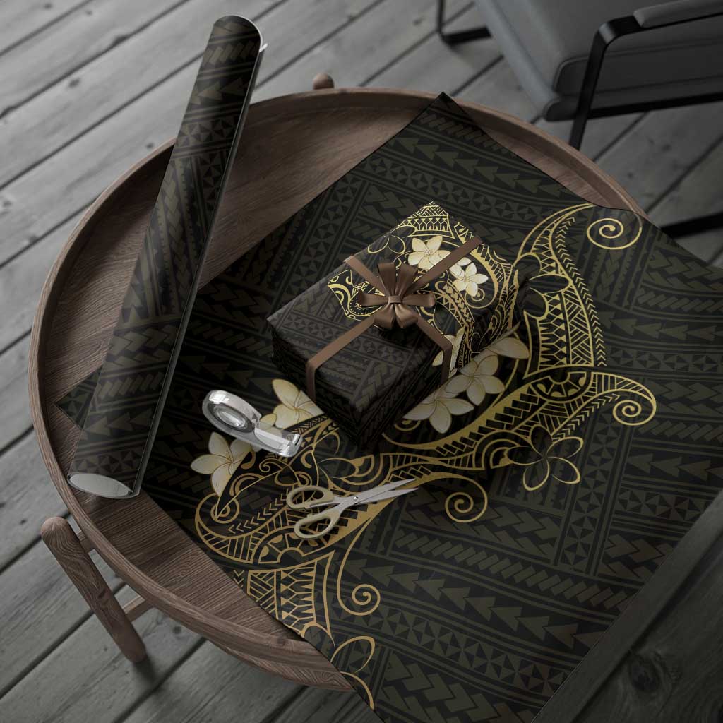 Black and Gold Hawaii Wrapping Paper Hammerhead Shark Tattoo Curve Polynesian - Polynesian Pride