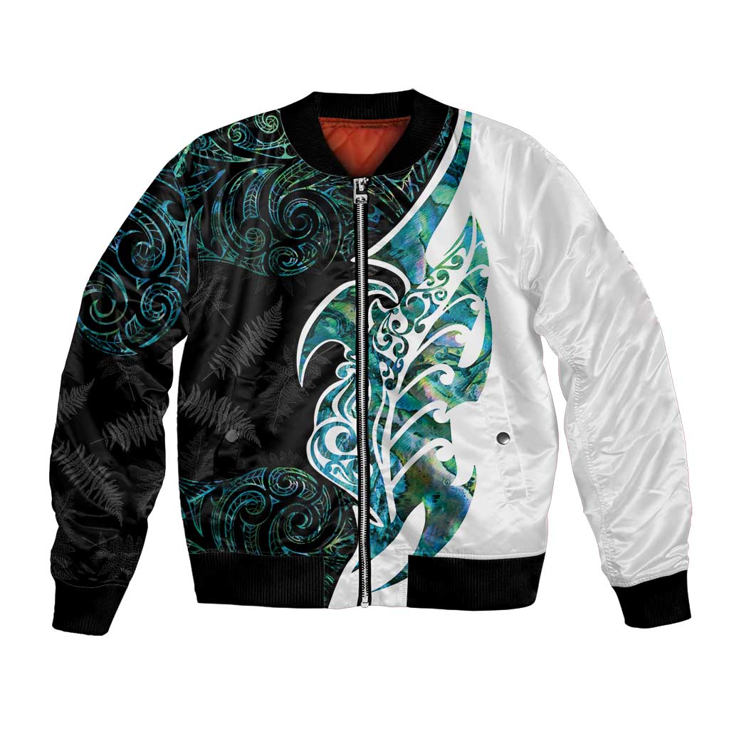 Proud Aotearoa Bomber Jacket Maori Silver Fern Mix Paua Shell Pattern