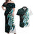 Proud Aotearoa Couples Matching Off Shoulder Maxi Dress and Hawaiian Shirt Maori Silver Fern Mix Paua Shell Pattern