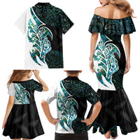 Proud Aotearoa Family Matching Mermaid Dress and Hawaiian Shirt Maori Silver Fern Mix Paua Shell Pattern LT14 - Polynesian Pride