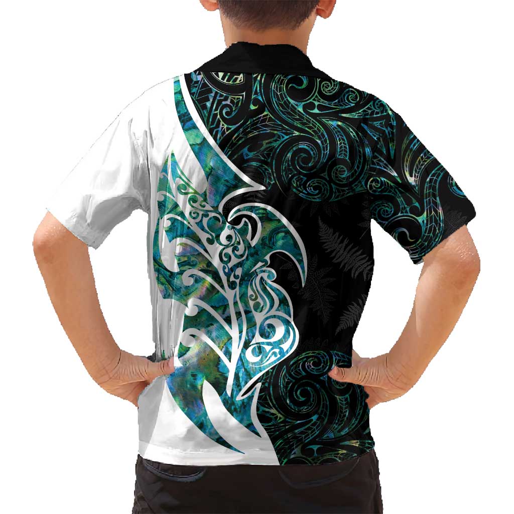 Proud Aotearoa Family Matching Tank Maxi Dress and Hawaiian Shirt Maori Silver Fern Mix Paua Shell Pattern LT14 - Polynesian Pride