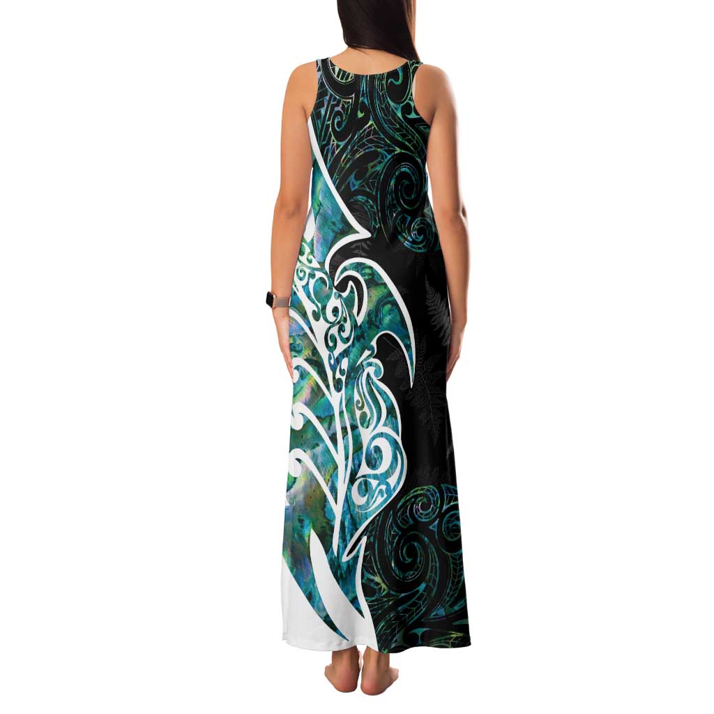 Proud Aotearoa Family Matching Tank Maxi Dress and Hawaiian Shirt Maori Silver Fern Mix Paua Shell Pattern LT14 - Polynesian Pride