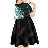 Proud Aotearoa Kid Short Sleeve Dress Maori Silver Fern Mix Paua Shell Pattern LT14 - Polynesian Pride