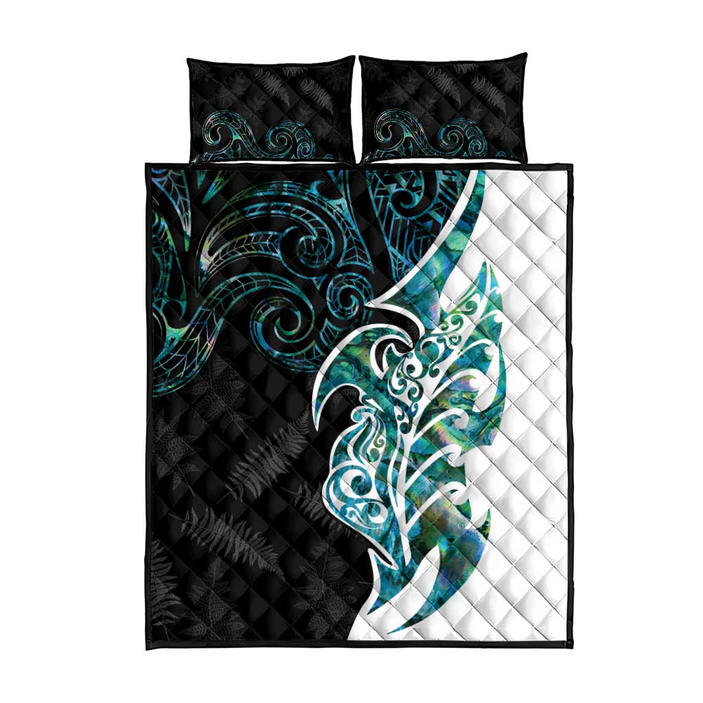 Proud Aotearoa Quilt Bed Set Maori Silver Fern Mix Paua Shell Pattern