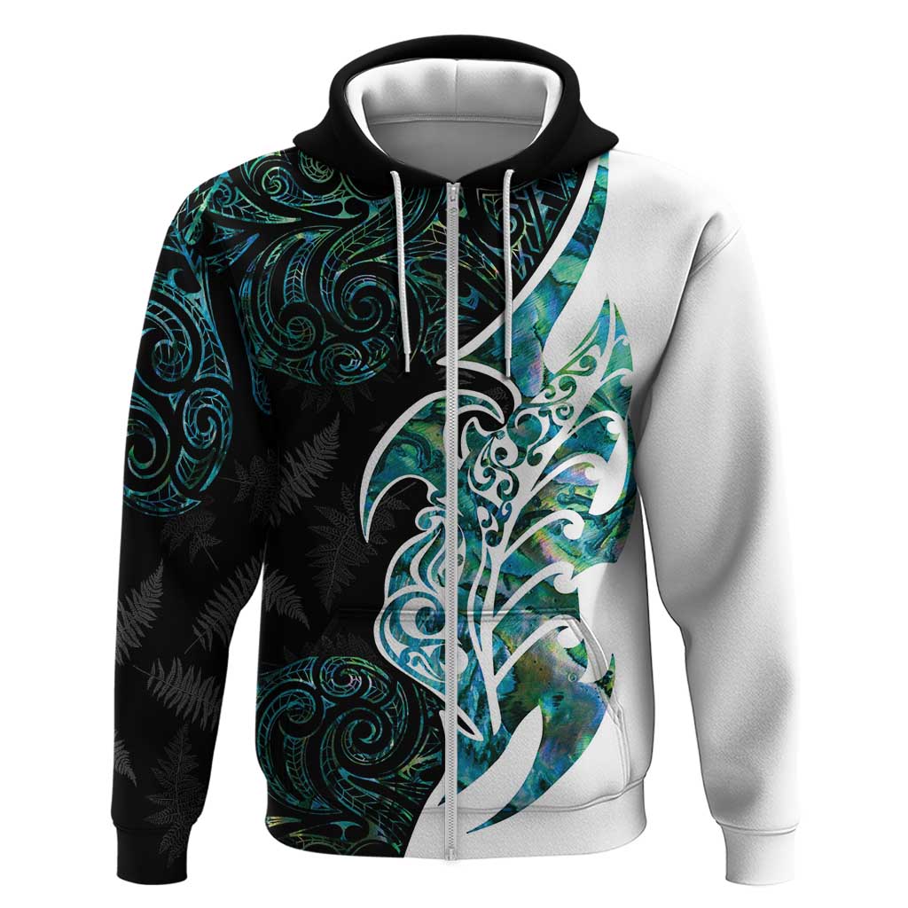 Proud Aotearoa Zip Hoodie Maori Silver Fern Mix Paua Shell Pattern LT14 Zip Hoodie Black - Polynesian Pride