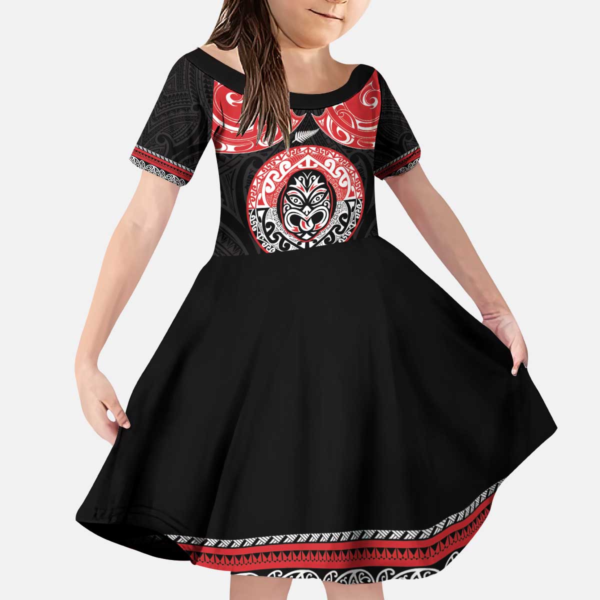 Aotearoa Toitu Te Tiriti Kid Short Sleeve Dress Haka Tiki Honour The Treaty LT14 KID Black - Polynesian Pride