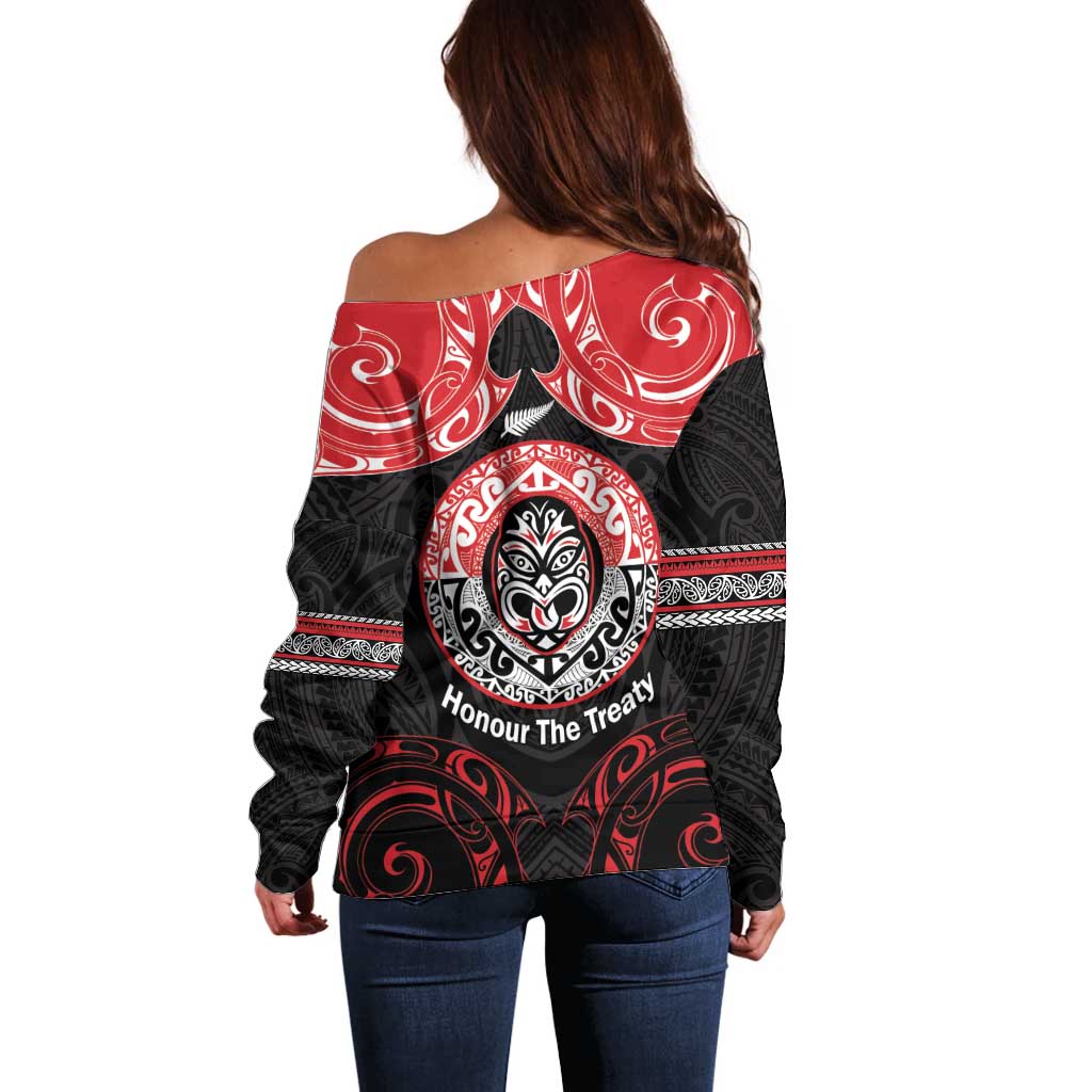 Aotearoa Toitu Te Tiriti Off Shoulder Sweater Haka Tiki Honour The Treaty