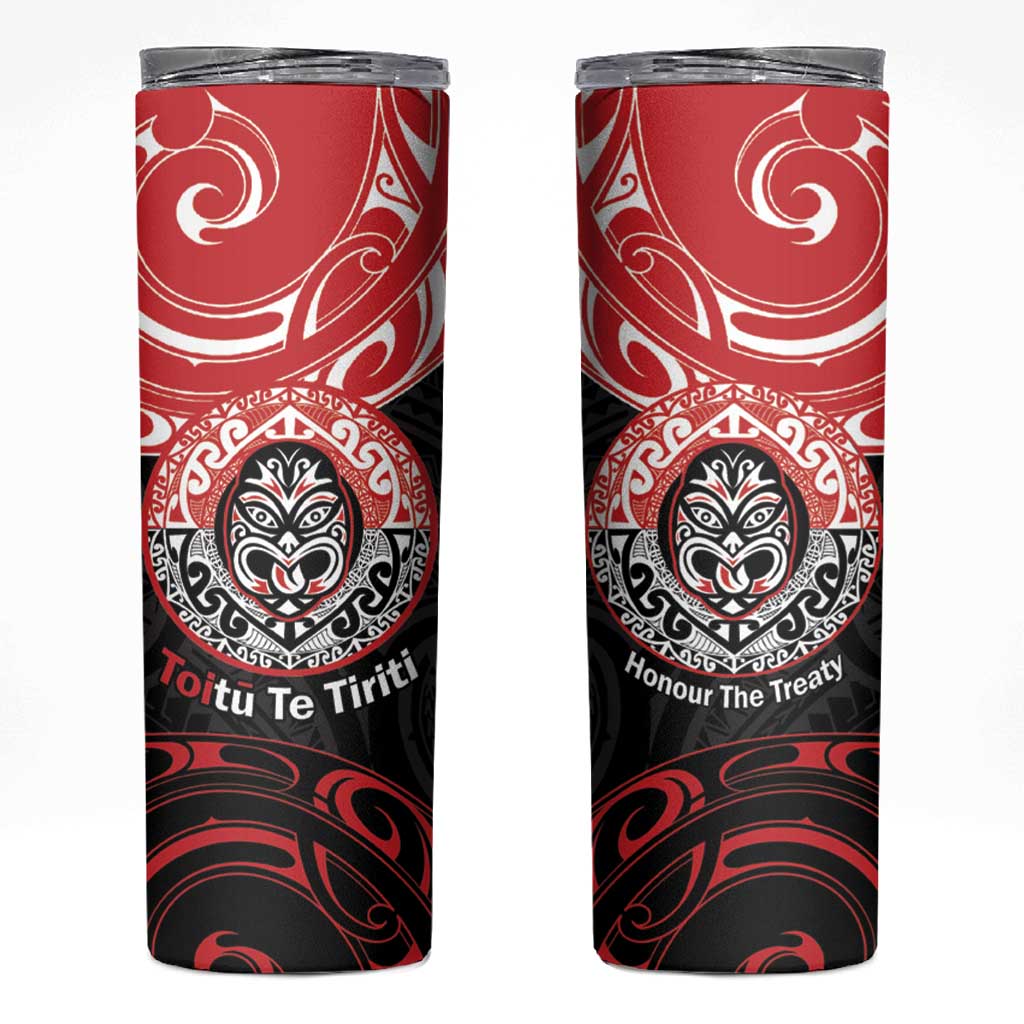 Aotearoa Toitu Te Tiriti Skinny Tumbler Haka Tiki Honour The Treaty LT14 Black - Polynesian Pride
